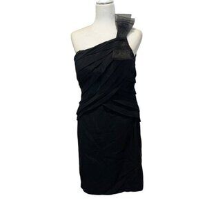 VTG Kay Unger Black One-Shoulder Pleated Cocktail Mini Dress Women size 10